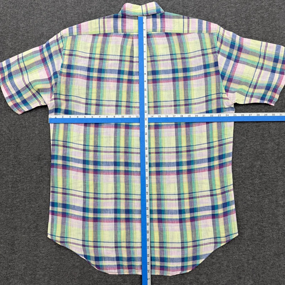 Vintage Ralph Lauren Blake Linen Shirt Mens Medium Multi Plaid Short Sleeve - Picture 8 of 10
